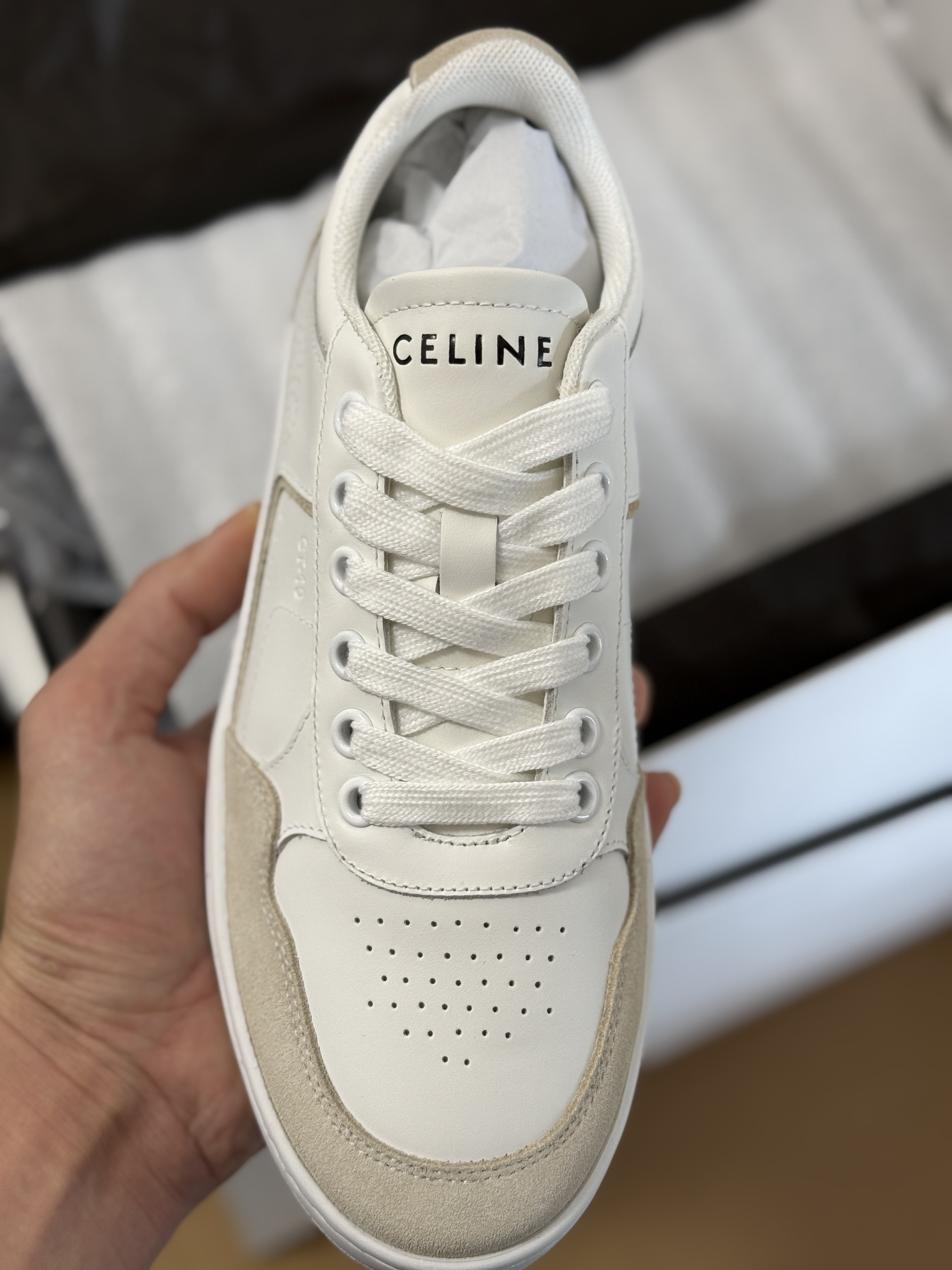 Celine 赛琳  Trainer 圆头 低筒 板鞋  白色 