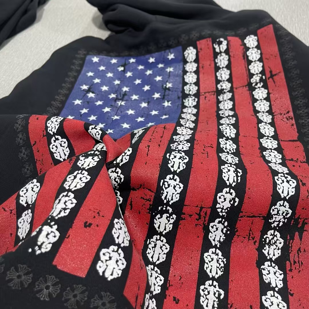 Chrome Hearts  American Flag Hoodie Large 克罗心 华夫内里 经典 印花 拉链卫衣 外套 长袖 男女同款 黑色 美国旗 A5  