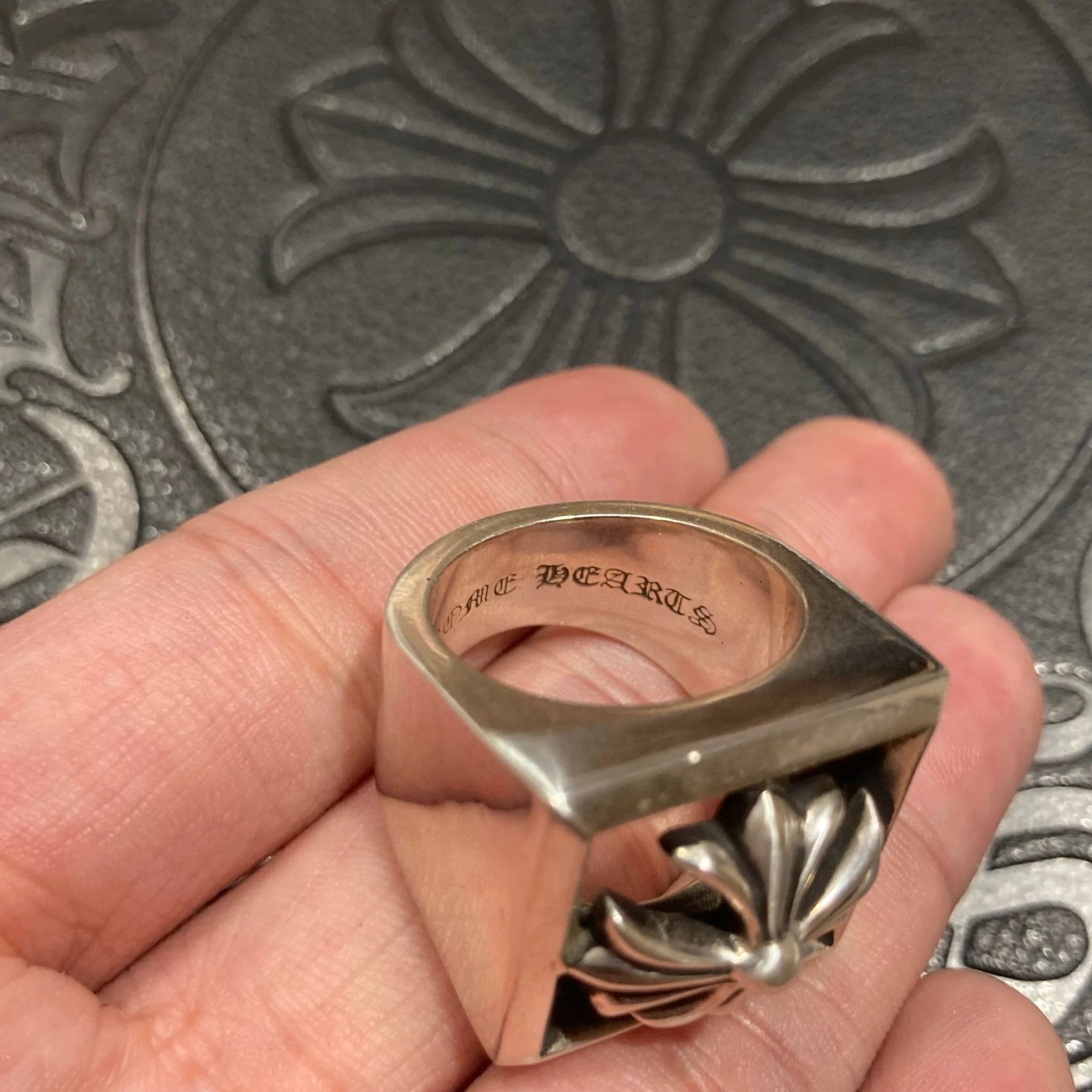 【正确版】925银  Chrome Hearts  CH 克罗心 重工方形十字花戒指 经典款 男女同款情侣对戒 