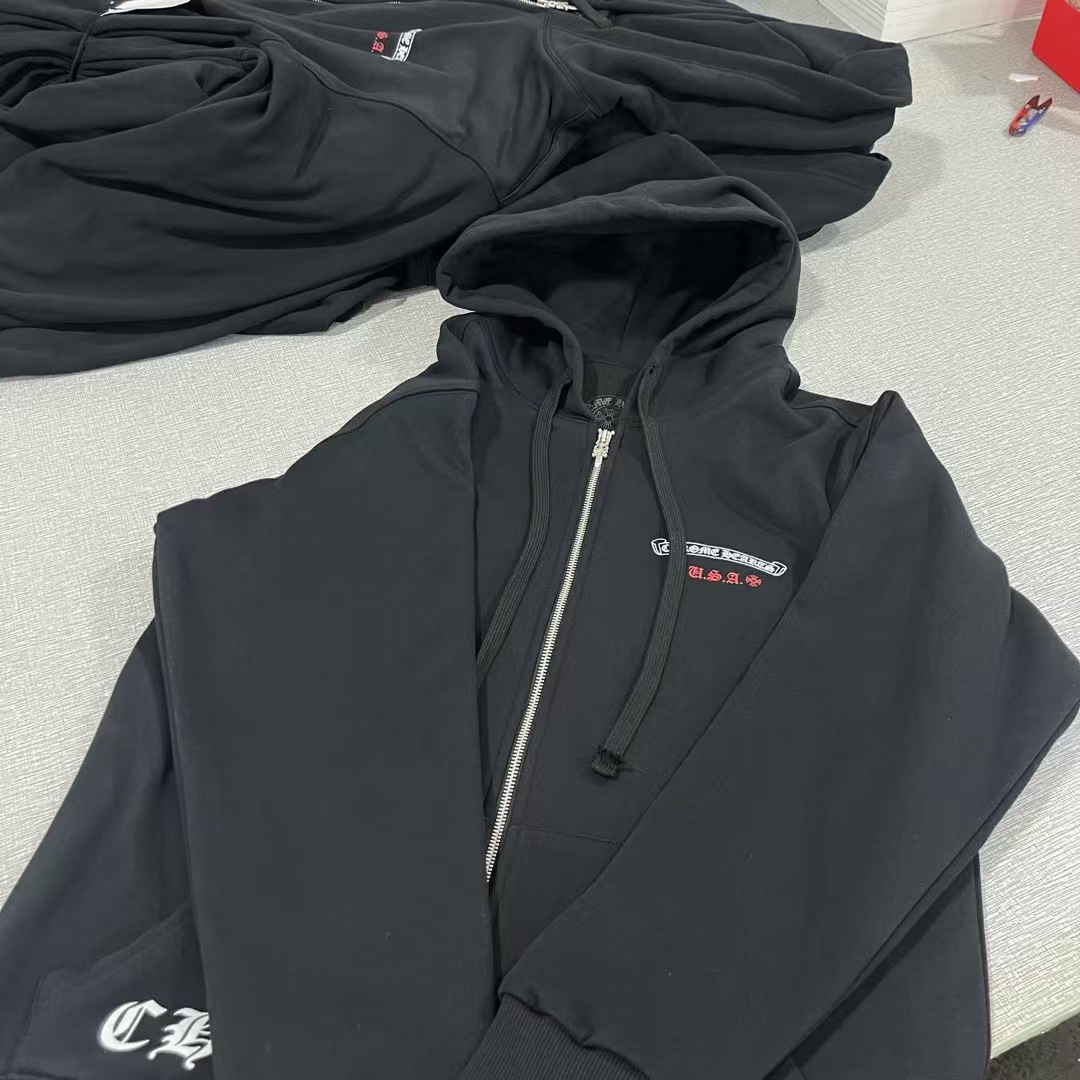 Chrome Hearts  American Flag Hoodie Large 克罗心 华夫内里 经典 印花 拉链卫衣 外套 长袖 男女同款 黑色 美国旗 A5  