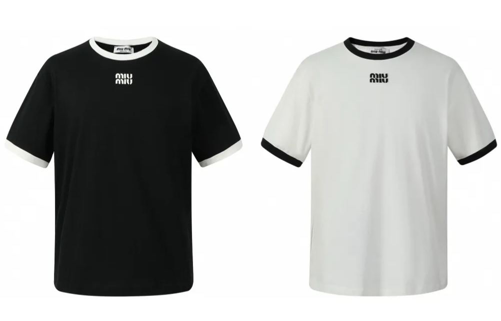 MIU MIU 刺绣字母logo圆领短袖 T恤 夏季 白色 黑色