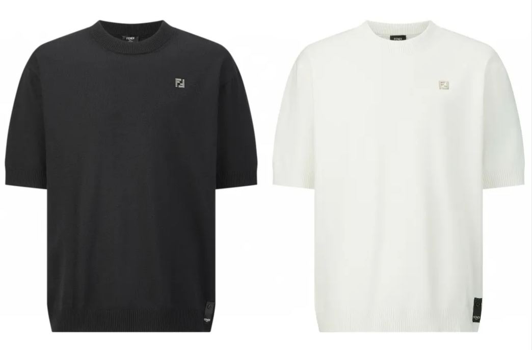 FENDI S225 芬迪 铁标针织 圆领T恤 短袖  黑色 白色-20  FZY443AU84F0QA0