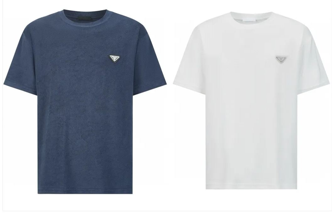 PRADA 普拉达 毛巾棉三角标 圆领 夏季 短袖 T恤  白色 蓝色-15 UJN885-16JK-S-232