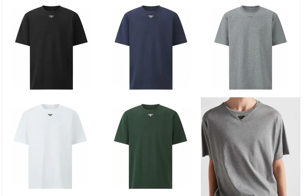 PRADA 普拉达 毛巾棉三角标 圆领 夏季 短袖 T恤  白色 蓝色-15 UJN885-16JK-S-232
