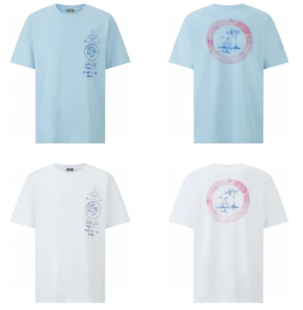 DIOR 迪奥 小蓝猫刺绣 图案短袖 圆领 T恤 夏季 白色 蓝色-15  583j696C0554-C585