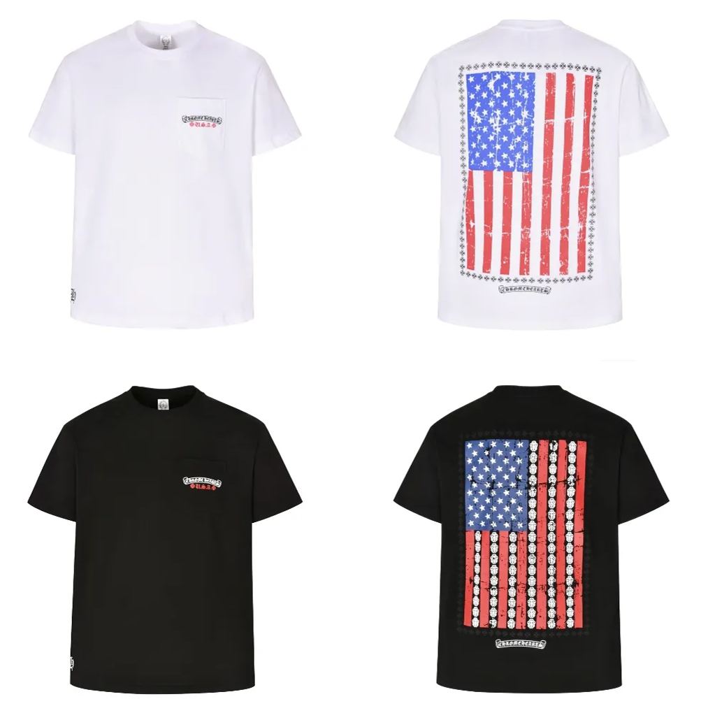Chrome Hearts 克罗心 美国国旗 字母 印花 短袖 T恤 黑色 白色A0