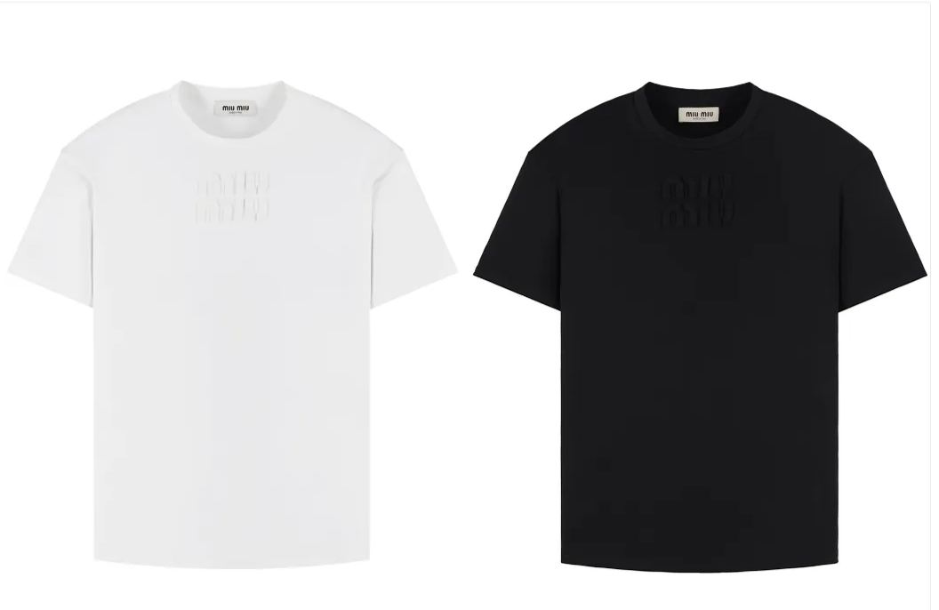 MIU MIU 贴布绣logo 圆领 休闲短袖 T恤 夏季 白色 黑色A2