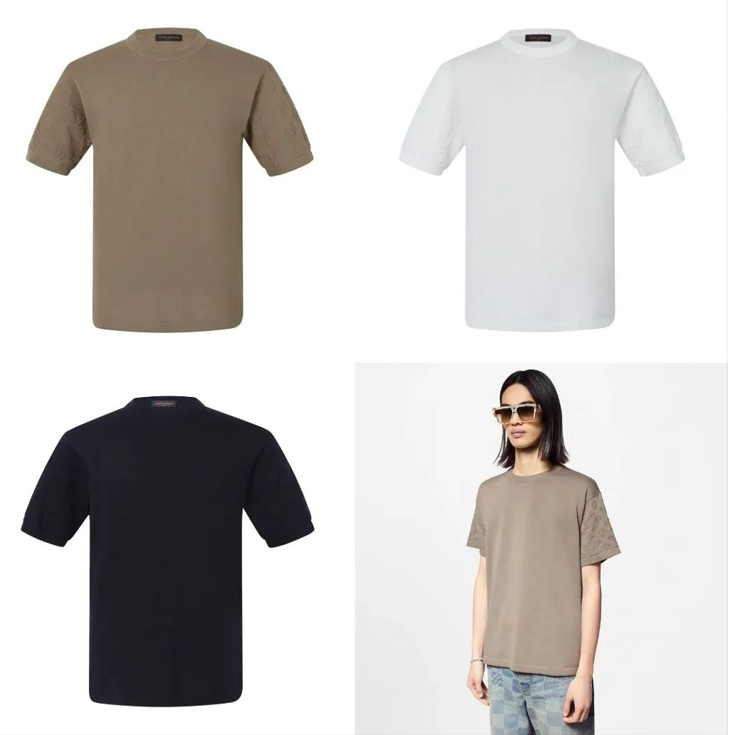 LOUIS VUITTON 路易威登 LV 提花暗纹logo 毛织 夏季 T恤 男女同款  短袖 黑色 白色 棕色A2