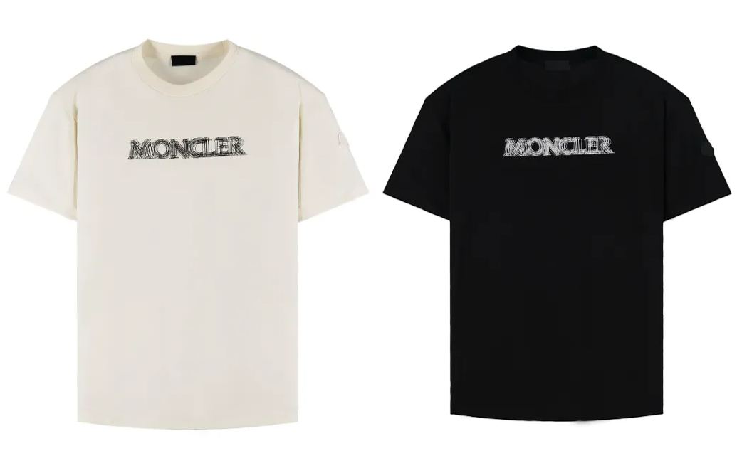 Moncler 蒙口 重影标识 圆领 宽松 透气 短袖T恤 白色 黑色-A2