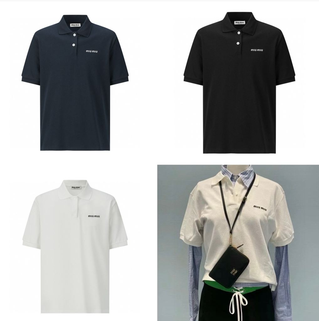 MIU MIU小刺绣POLO衫  纯色短袖 休闲T恤 夏季 黑色 白色 蓝色A2 