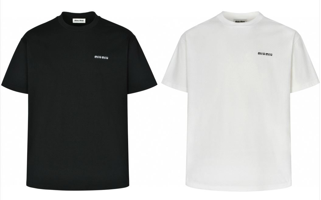MIU MIU 贴布绣logo 圆领 休闲短袖 T恤 夏季 白色 黑色A2