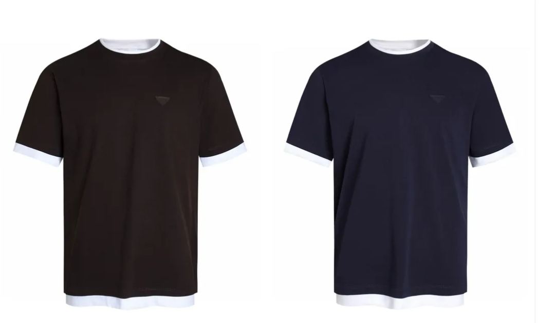 PRADA 普拉达 拼色假两件圆领 休闲夏季 短袖 T恤 黑色 蓝色A2 UJN912-11CD-F0124-S-OOO