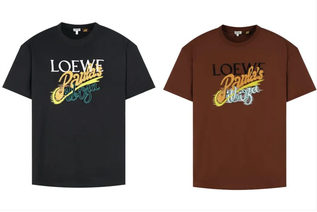 Loewe Paula's lbiza SS25 罗意威彩色标语  短袖 T恤 圆领 夏季 棕色 黑色A2 H616Y22X84-3428