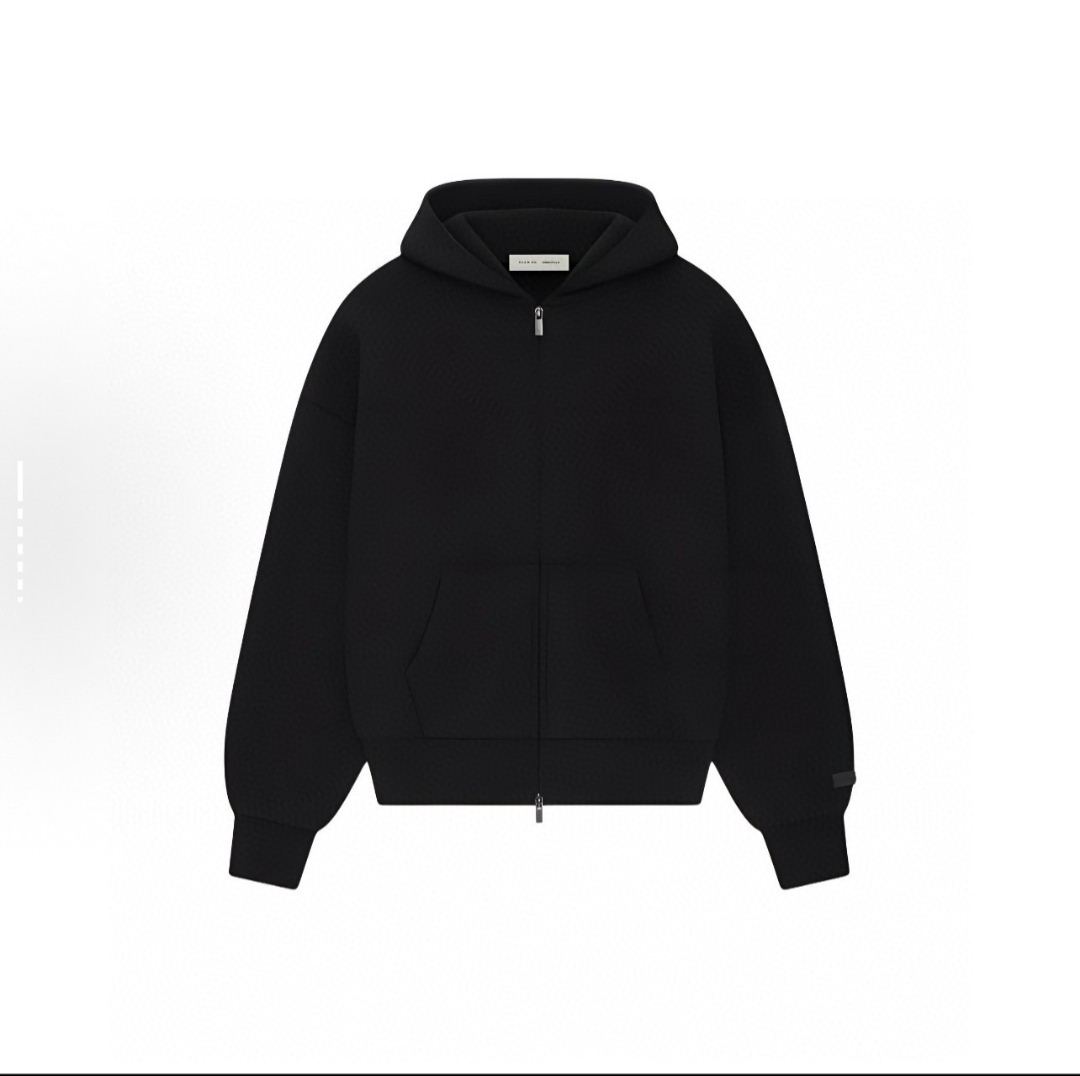 [Copy]Fear of God Essentials 徽标字母后背印花 抓绒 拉链连帽卫衣 帽衫 外套 卡其色 燕麦灰 黑色 灰色