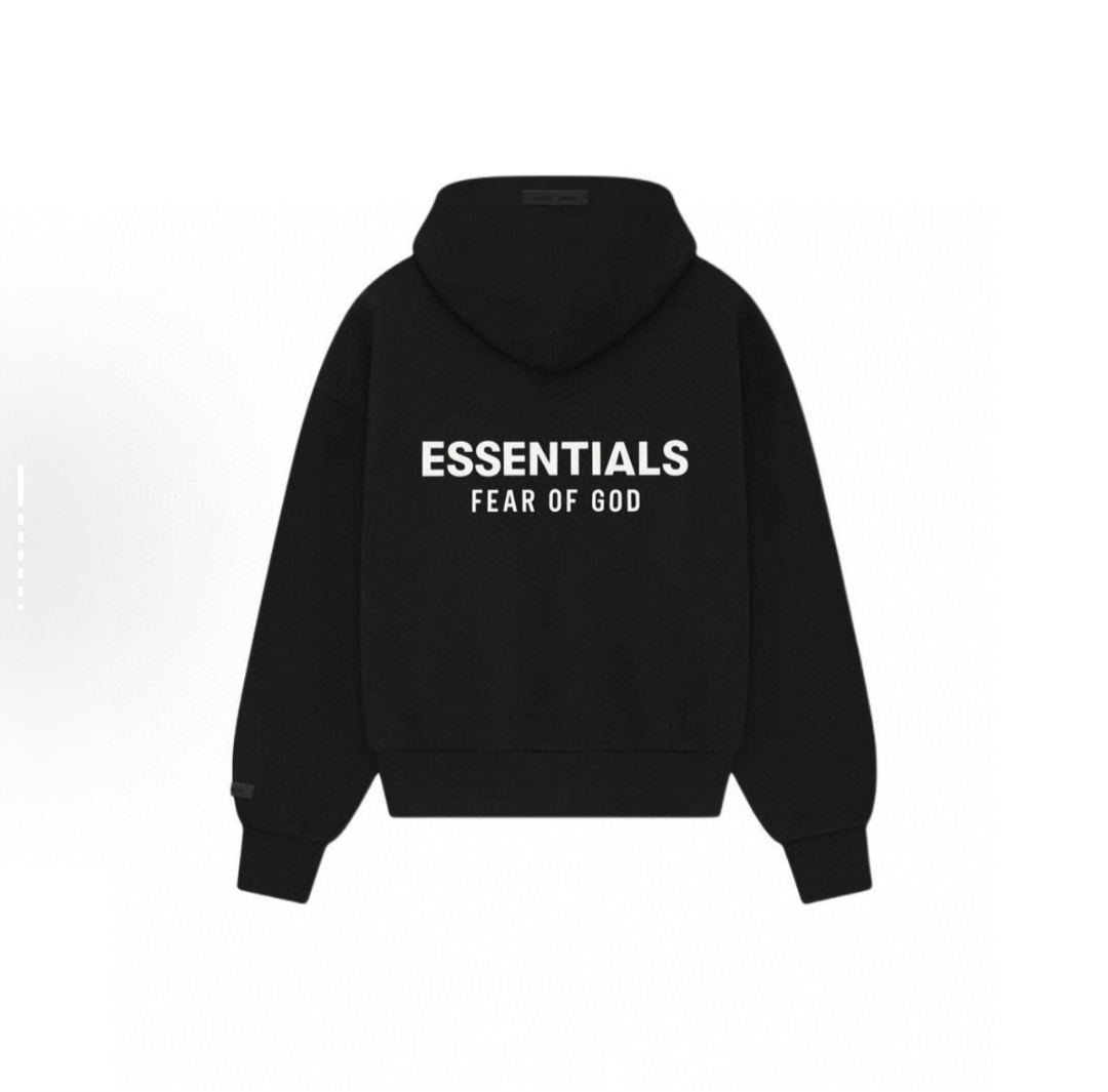 [Copy]Fear of God Essentials 徽标字母后背印花 抓绒 拉链连帽卫衣 帽衫 外套 卡其色 燕麦灰 黑色 灰色