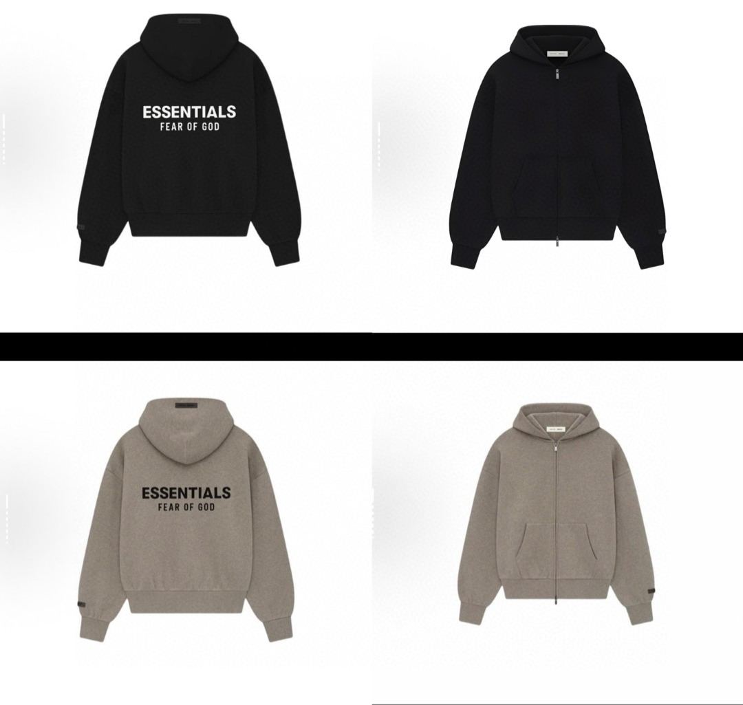 Fear of God Essentials 徽标字母后背印花 抓绒 拉链连帽卫衣 帽衫 外套 灰色 黑色 