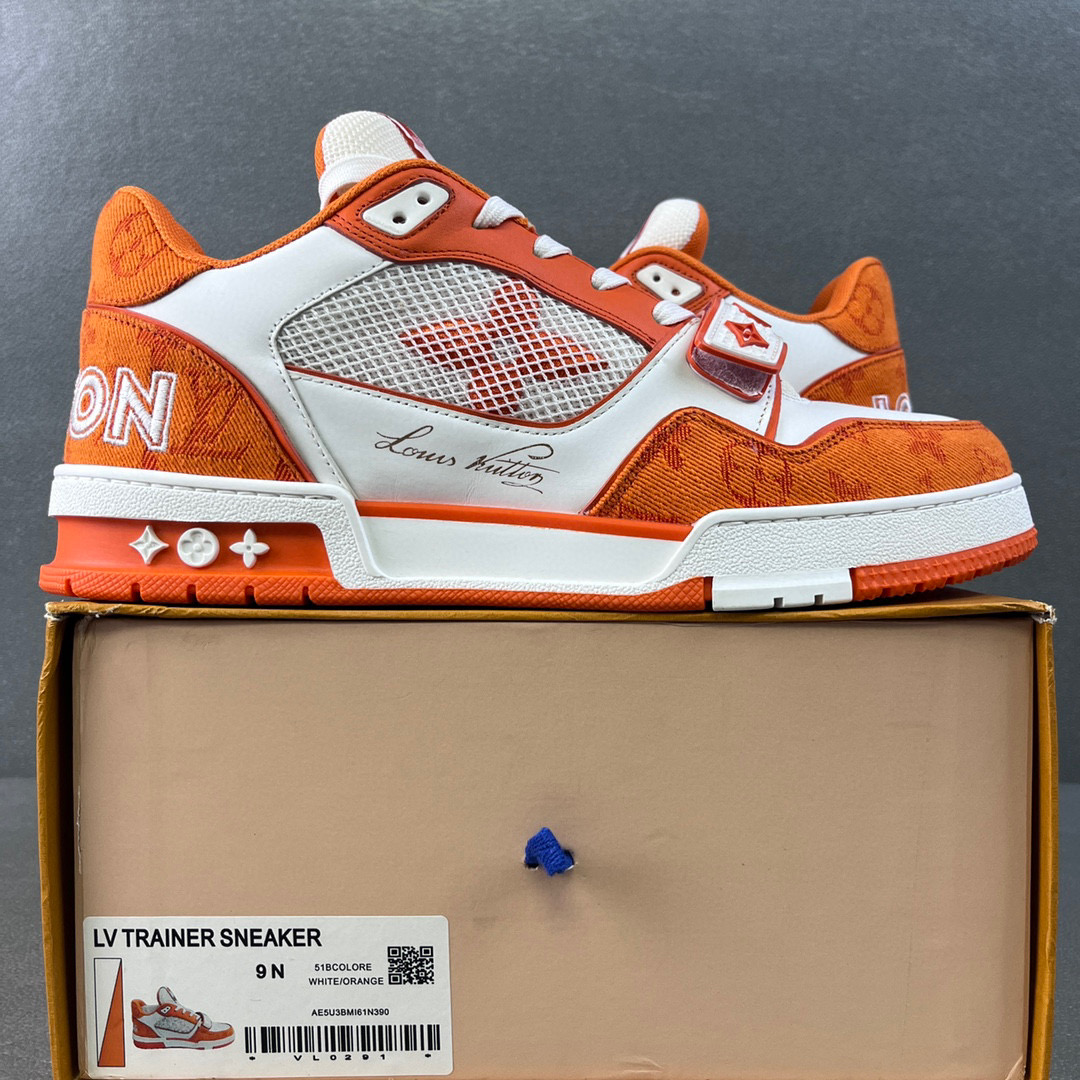 Louis Vuitton 路易威登 Trainer 魔术贴 低筒 休闲鞋 板鞋 运动鞋 男鞋 女鞋 白橙 1A9ZBI