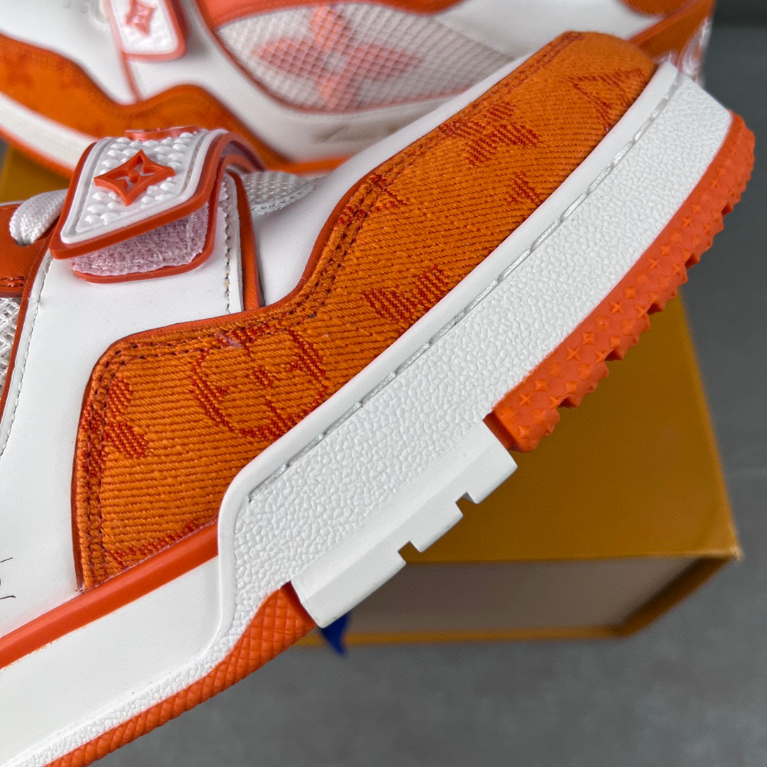 Louis Vuitton 路易威登 Trainer 魔术贴 低筒 休闲鞋 板鞋 运动鞋 男鞋 女鞋 白橙 1A9ZBI