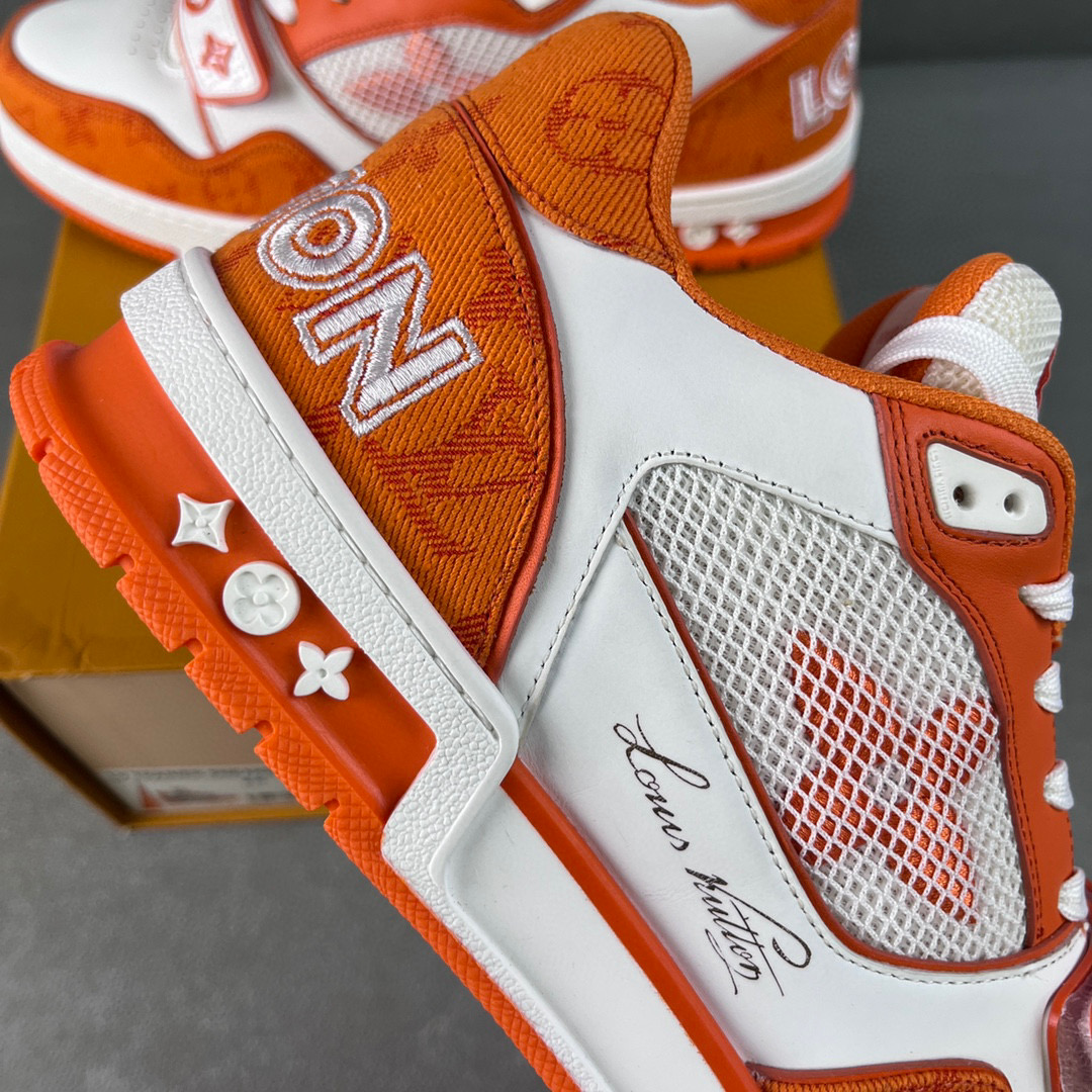 Louis Vuitton 路易威登 Trainer 魔术贴 低筒 休闲鞋 板鞋 运动鞋 男鞋 女鞋 白橙 1A9ZBI