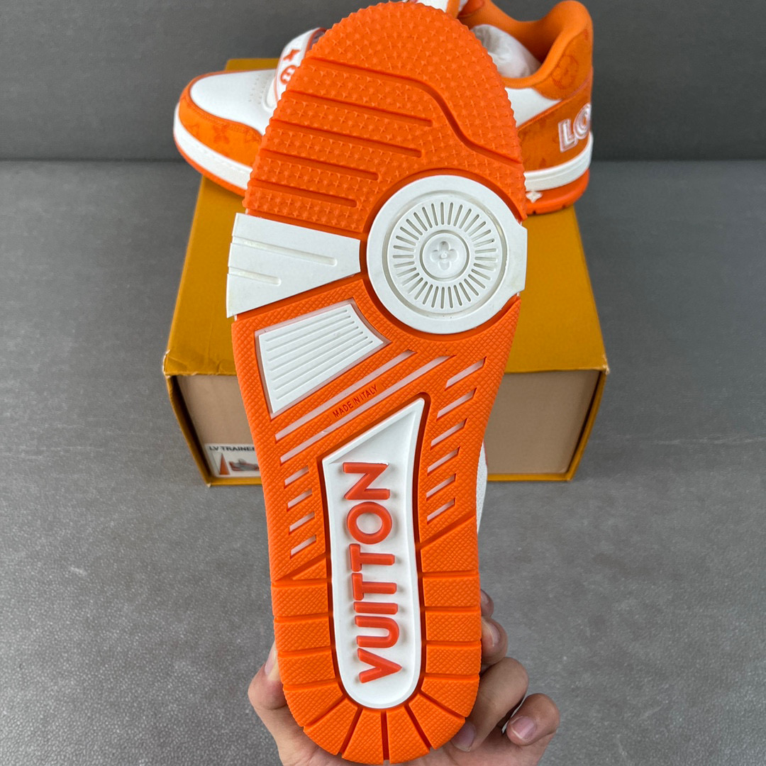 Louis Vuitton 路易威登 Trainer 魔术贴 低筒 休闲鞋 板鞋 运动鞋 男鞋 女鞋 白橙 1A9ZBI