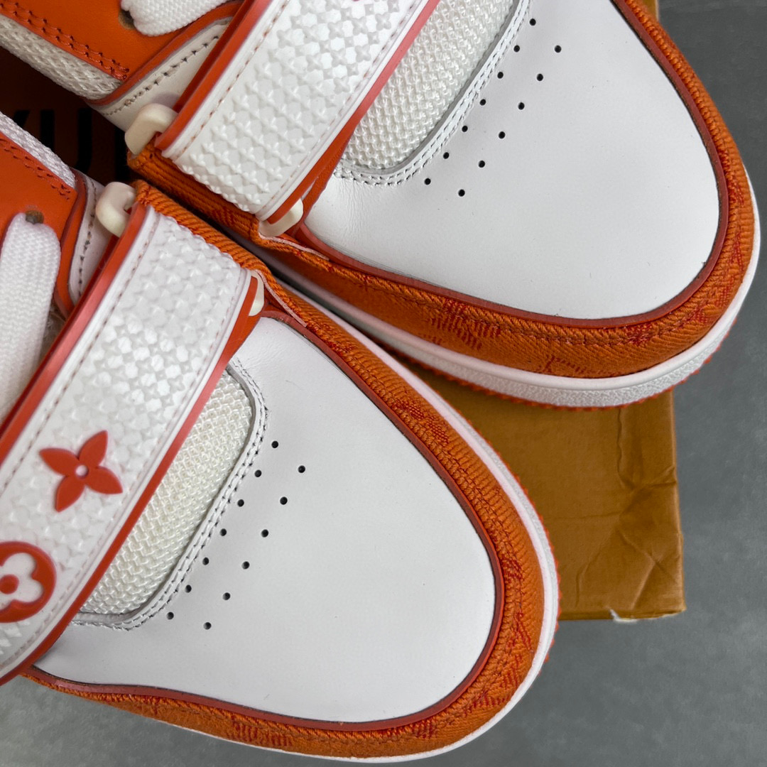 Louis Vuitton 路易威登 Trainer 魔术贴 低筒 休闲鞋 板鞋 运动鞋 男鞋 女鞋 白橙 1A9ZBI
