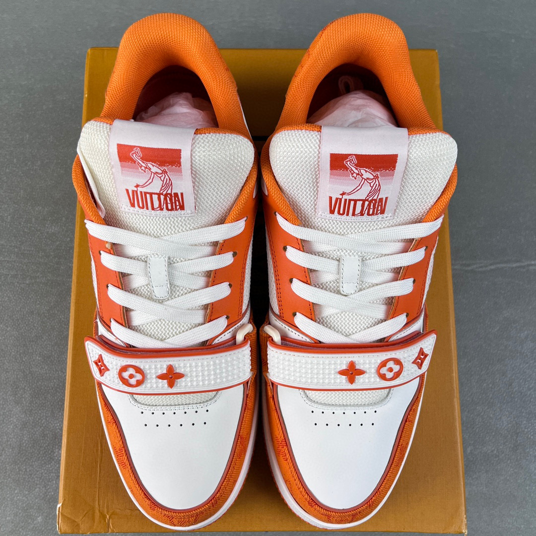 Louis Vuitton 路易威登 Trainer 魔术贴 低筒 休闲鞋 板鞋 运动鞋 男鞋 女鞋 白橙 1A9ZBI