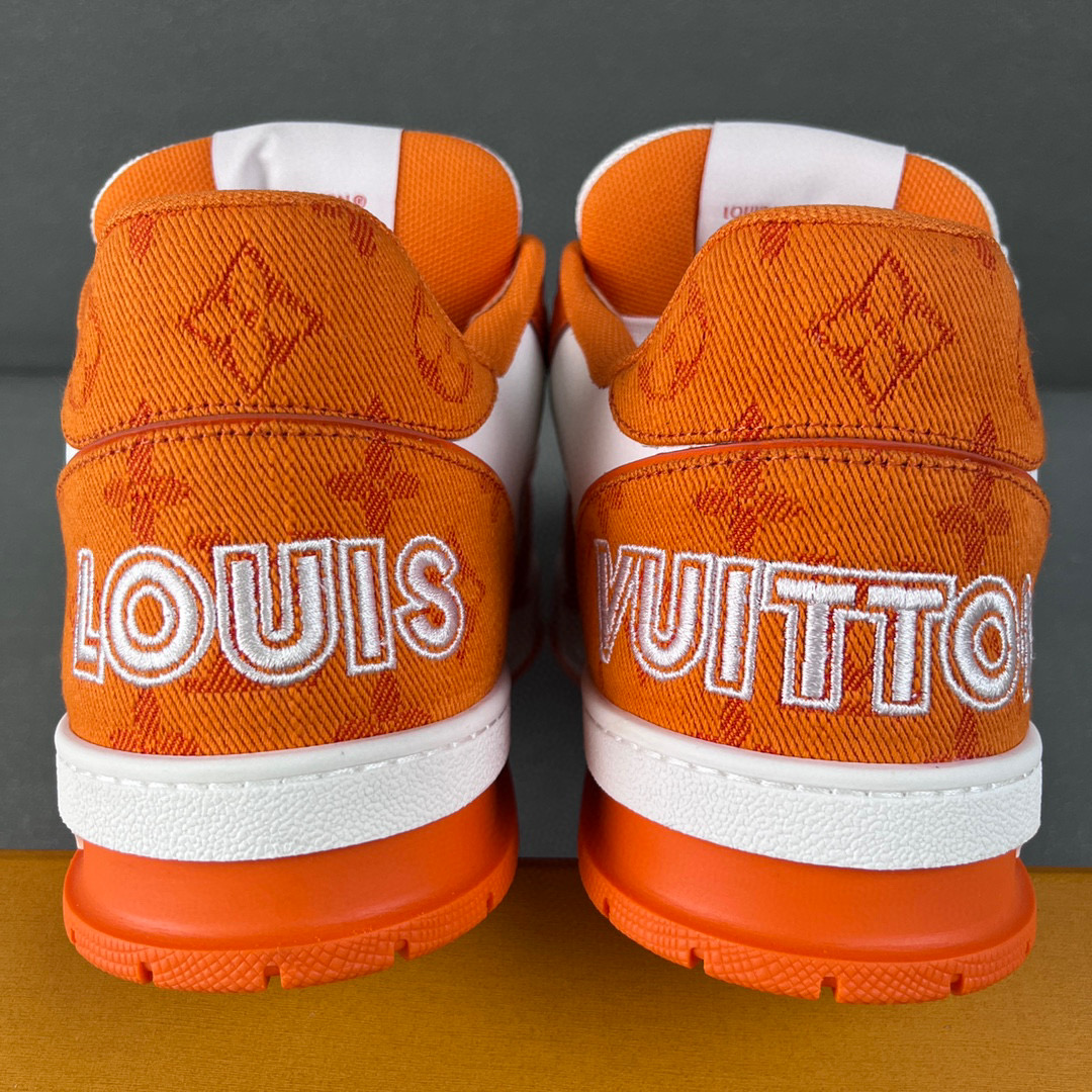 Louis Vuitton 路易威登 Trainer 魔术贴 低筒 休闲鞋 板鞋 运动鞋 男鞋 女鞋 白橙 1A9ZBI