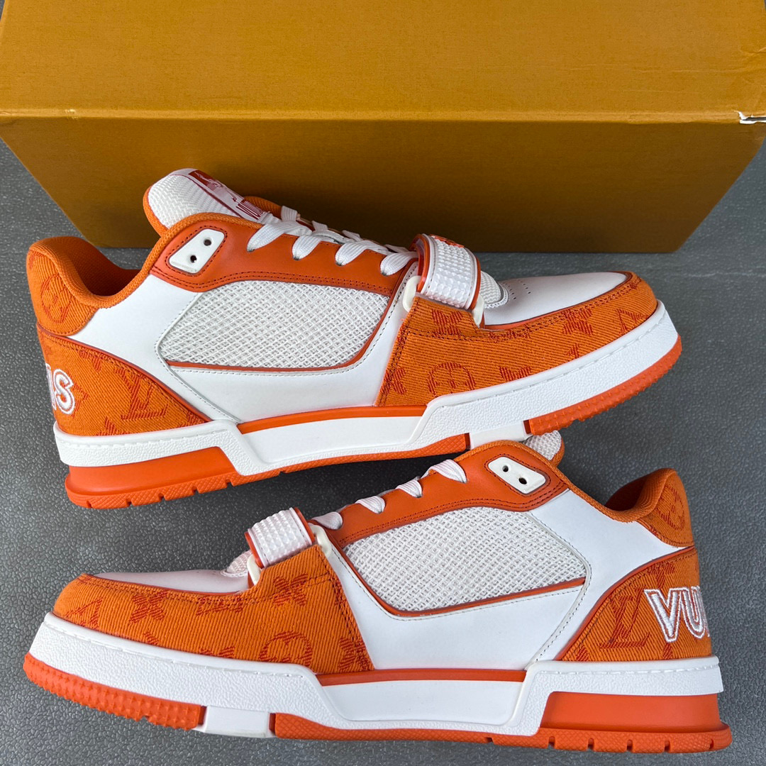 Louis Vuitton 路易威登 Trainer 魔术贴 低筒 休闲鞋 板鞋 运动鞋 男鞋 女鞋 白橙 1A9ZBI