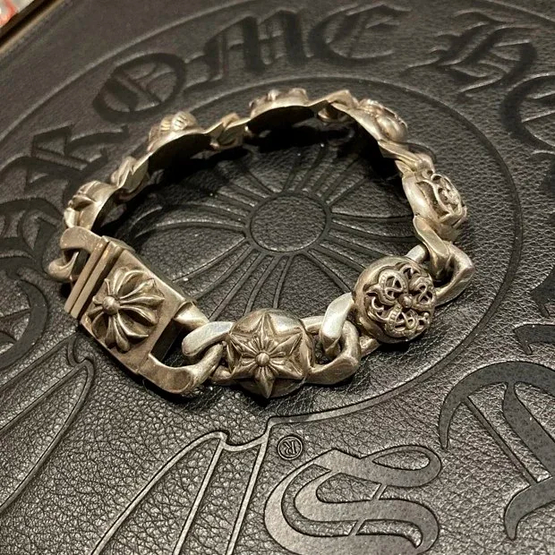 Chrome Hearts  CH克罗心 925银  全元素十字架五芒星童军花 粗手链 手 链 