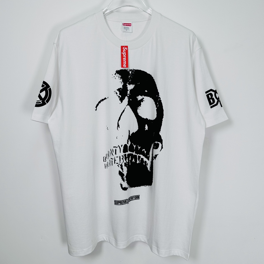  Supreme  FW23  BOUNTY HUNTER  TEE  黑色 白色  印花纯色短袖  短袖 T 恤 男女同款 骷髅头 