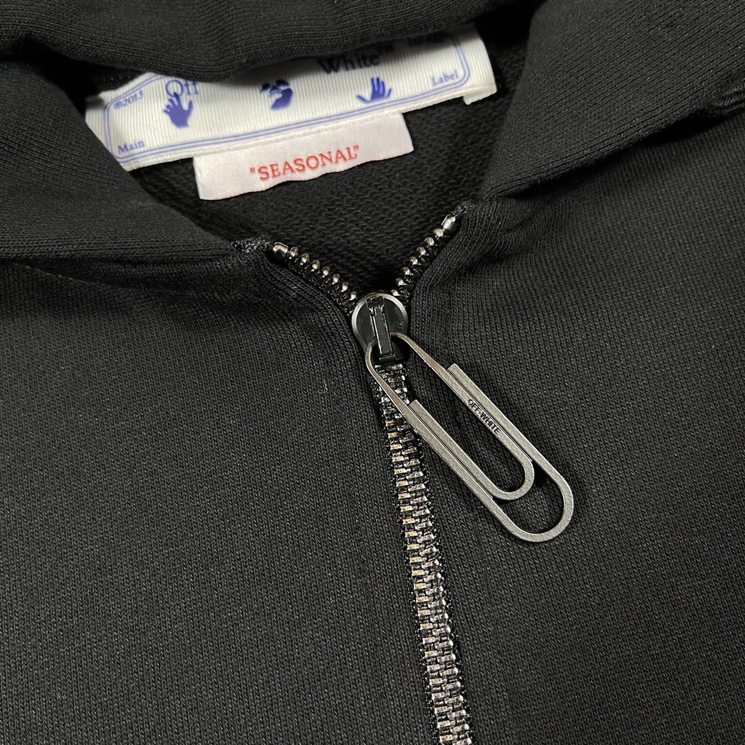 OFF-White OW 波浪斜纹 印花 外套 长袖 连帽 夹克 秋冬季 拉链 卫衣 黑色 OMBE013S22FLE00410011001