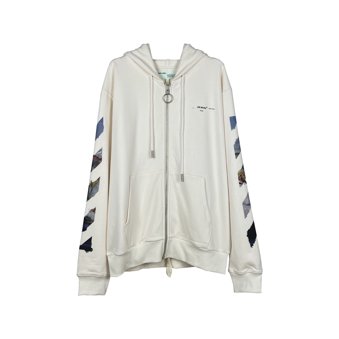  OFF-White OW  圆领 拉链   印花  运动 长袖 连帽 外套夹克 秋冬季 拉链 卫衣 黑色  白色