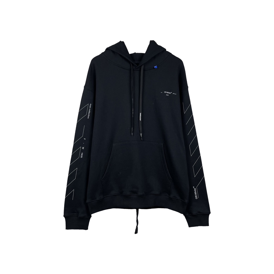  OFF-White OW  微标 印花  运动 长袖 连帽 外套夹克 秋冬季 拉链 卫衣 黑色 OMBB034E19E300031091
