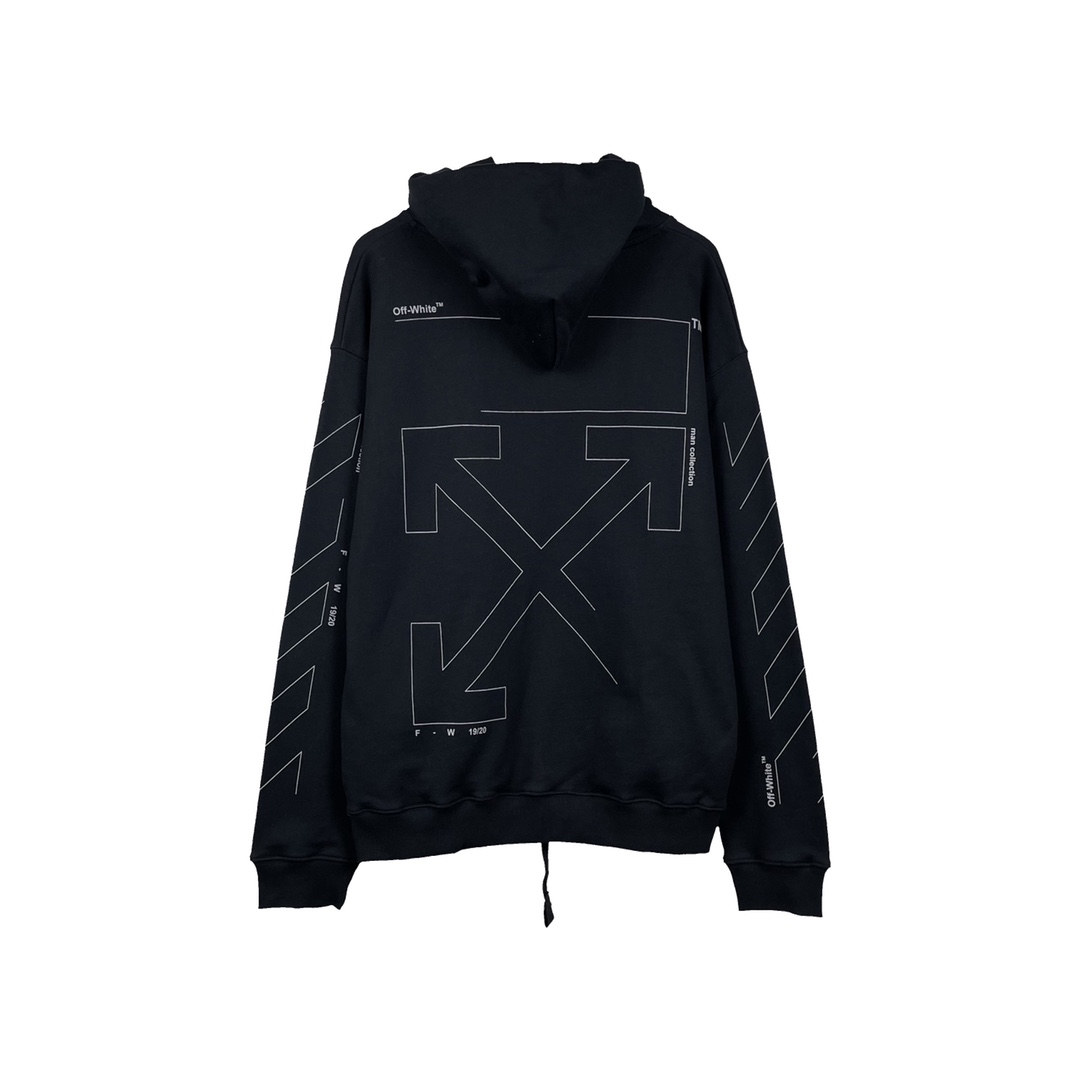  OFF-White OW  微标 印花  运动 长袖 连帽 外套夹克 秋冬季 拉链 卫衣 黑色 OMBB034E19E300031091