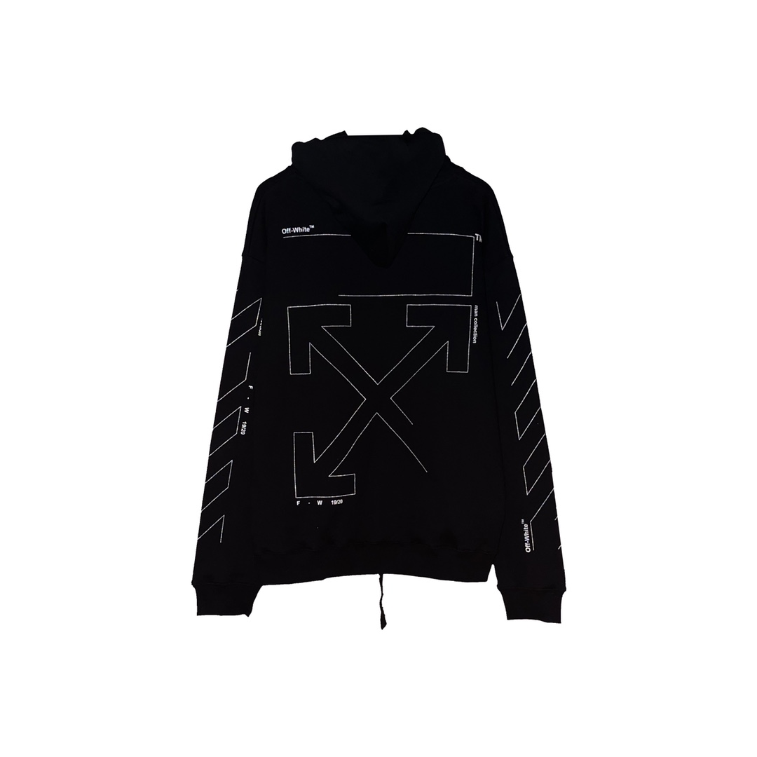  OFF-White OW  微标 印花  运动 长袖 连帽 外套夹克 秋冬季 拉链 卫衣 黑色 OMBB034E19E300031091