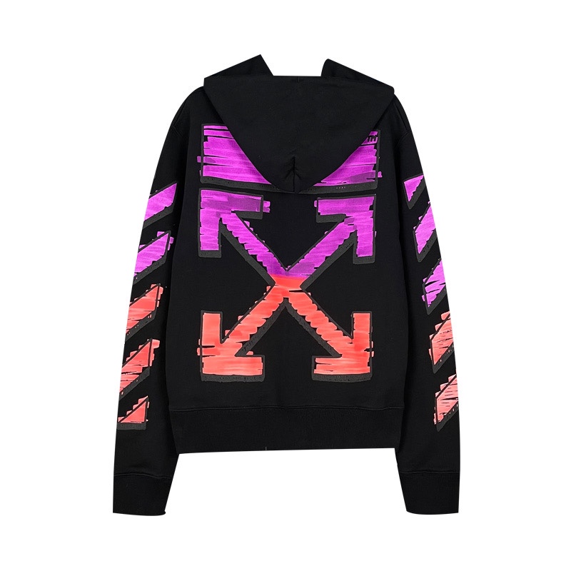   OFF-White OW   微标 印花  运动 长袖 连帽 外套夹克 秋冬季 拉链 卫衣 黑色  