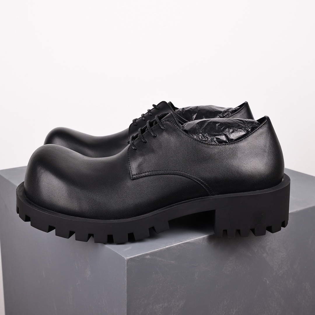  Balenciaga 巴黎世家 Sergent 光滑 小牛皮 德比鞋 皮鞋 增高 休闲鞋 男鞋 黑色 701393WBD401000