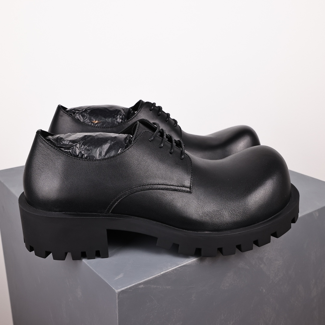  Balenciaga 巴黎世家 Sergent 光滑 小牛皮 德比鞋 皮鞋 增高 休闲鞋 男鞋 黑色 701393WBD401000