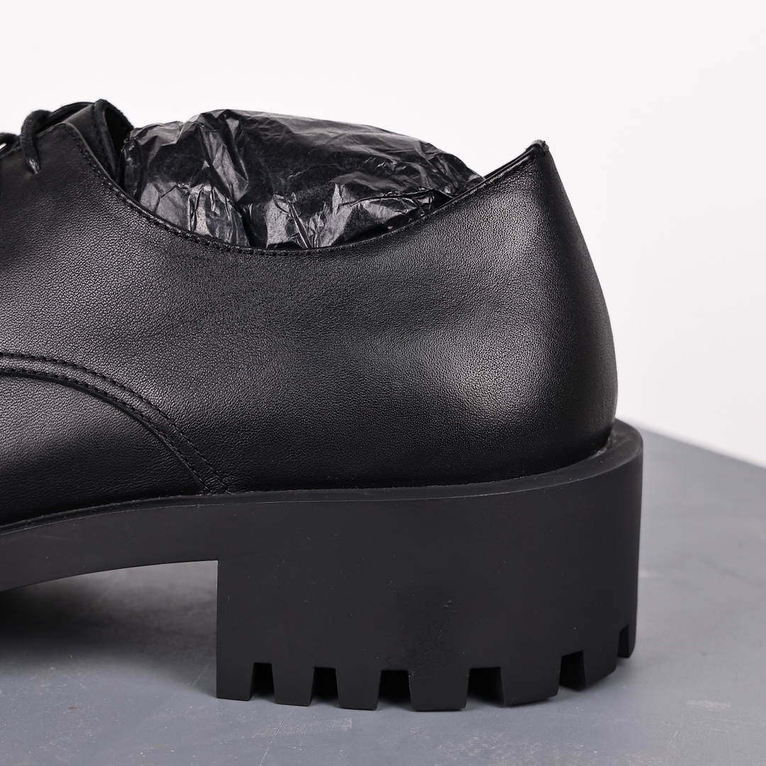 Balenciaga 巴黎世家 Sergent 光滑 小牛皮 德比鞋 皮鞋 增高 休闲鞋 男鞋 黑色 701393WBD401000