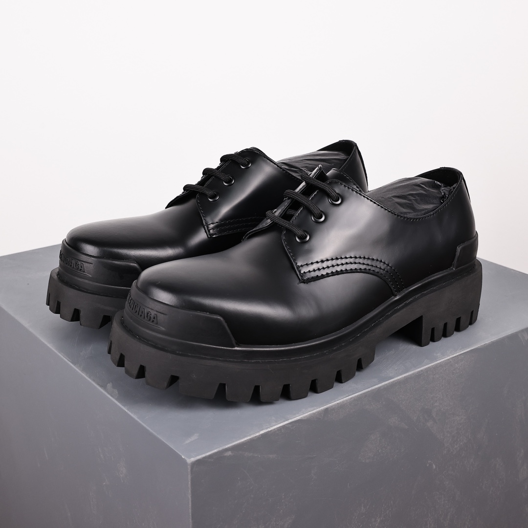  Balenciaga 巴黎世家 Sergent 光滑 小牛皮 德比鞋 皮鞋 增高 休闲鞋 男鞋 黑色 600600 WA960 1000