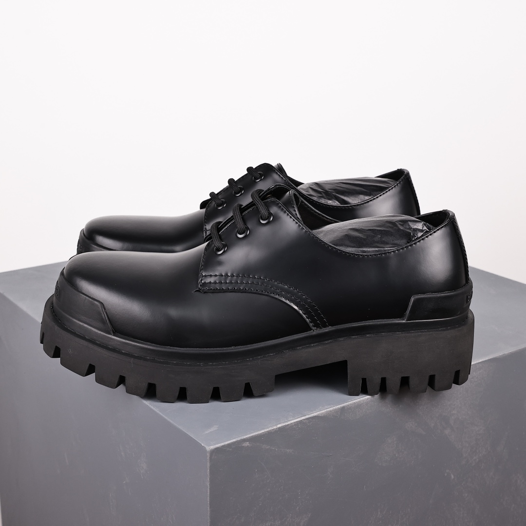  Balenciaga 巴黎世家 Sergent 光滑 小牛皮 德比鞋 皮鞋 增高 休闲鞋 男鞋 黑色 600600 WA960 1000