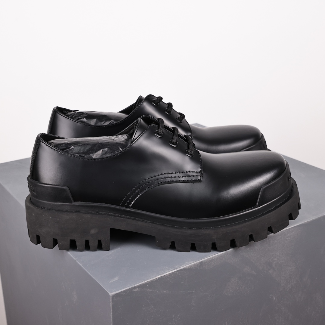  Balenciaga 巴黎世家 Sergent 光滑 小牛皮 德比鞋 皮鞋 增高 休闲鞋 男鞋 黑色 600600 WA960 1000