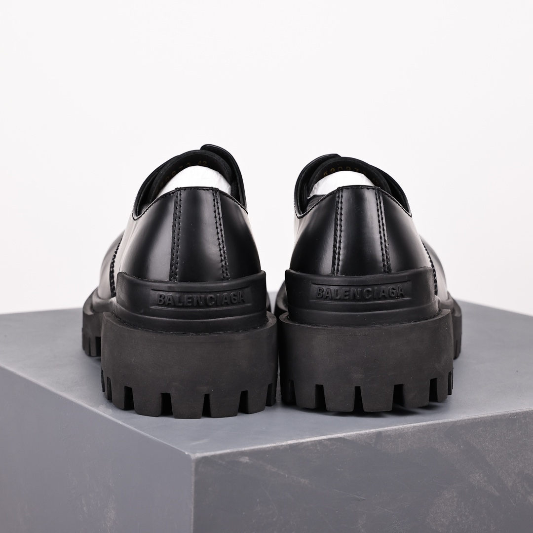  Balenciaga 巴黎世家 Sergent 光滑 小牛皮 德比鞋 皮鞋 增高 休闲鞋 男鞋 黑色 600600 WA960 1000