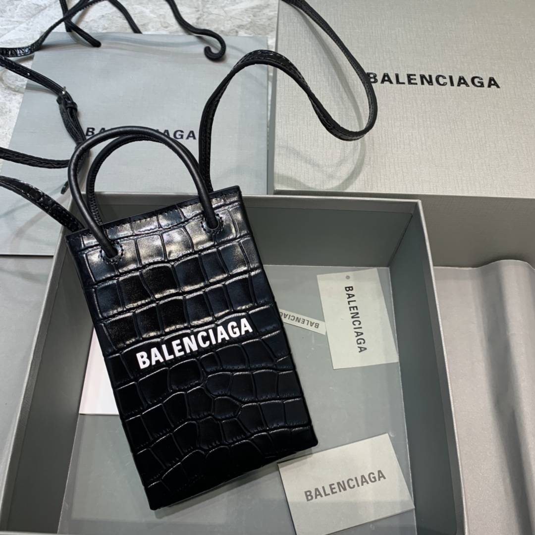 Balencia 巴黎世家 闪亮鳄鱼纹压花牛皮革 时尚 手机包 单肩包 斜跨 手提包 迷你 男女同款 5938261U61N1090
