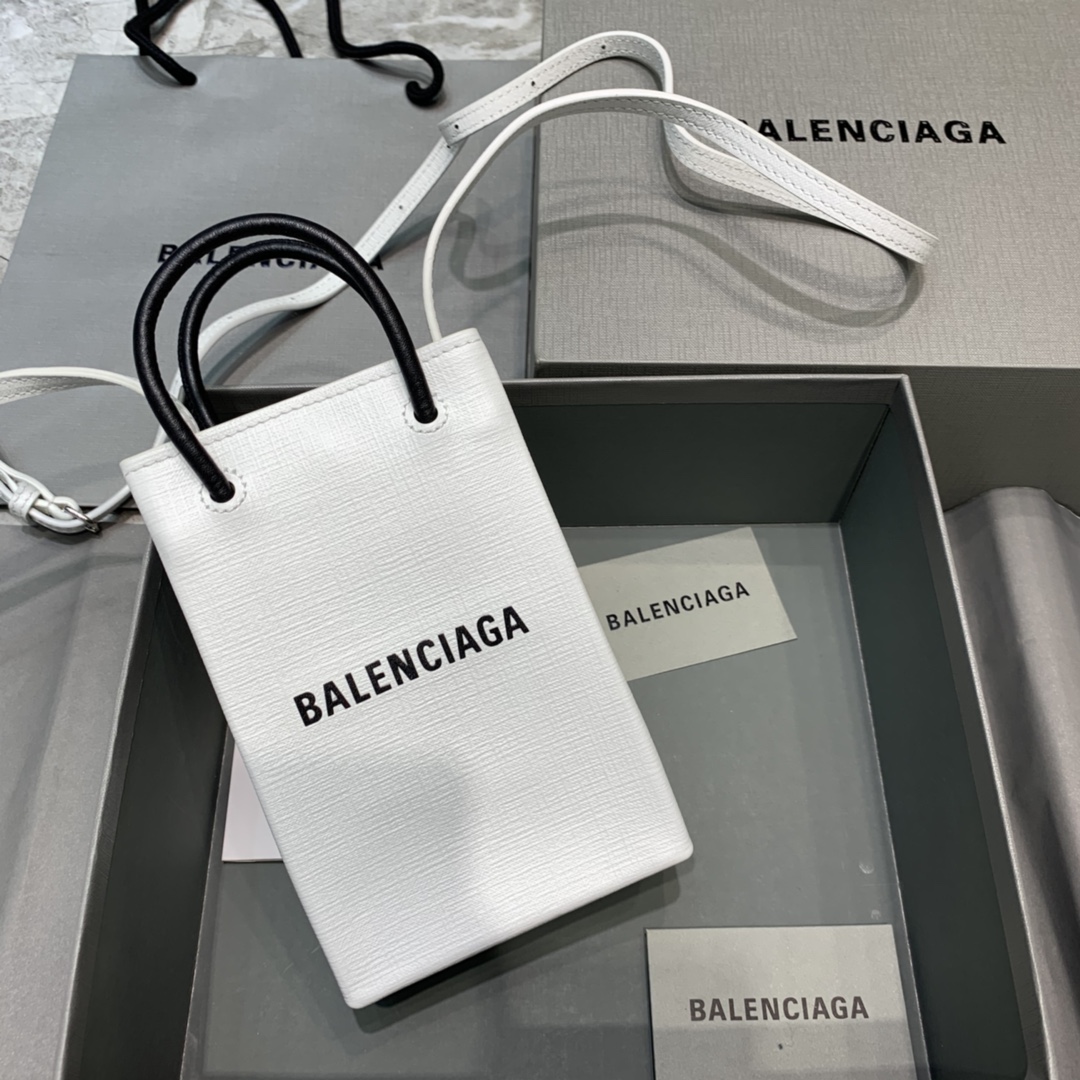  Balencia 巴黎世家  牛皮革 时尚 手机包 单肩包 斜跨 手提包 迷你 男女同款 白色 5938260AI2N9000