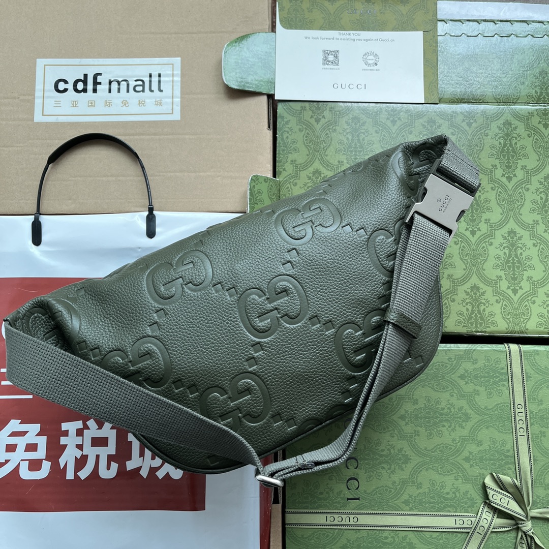  原厂皮 GUCCI 古驰 老花Logo压纹拉链 灰褐色 胸包 腰包 斜挎包 男女同款 墨绿色 645093-AABY7-3346