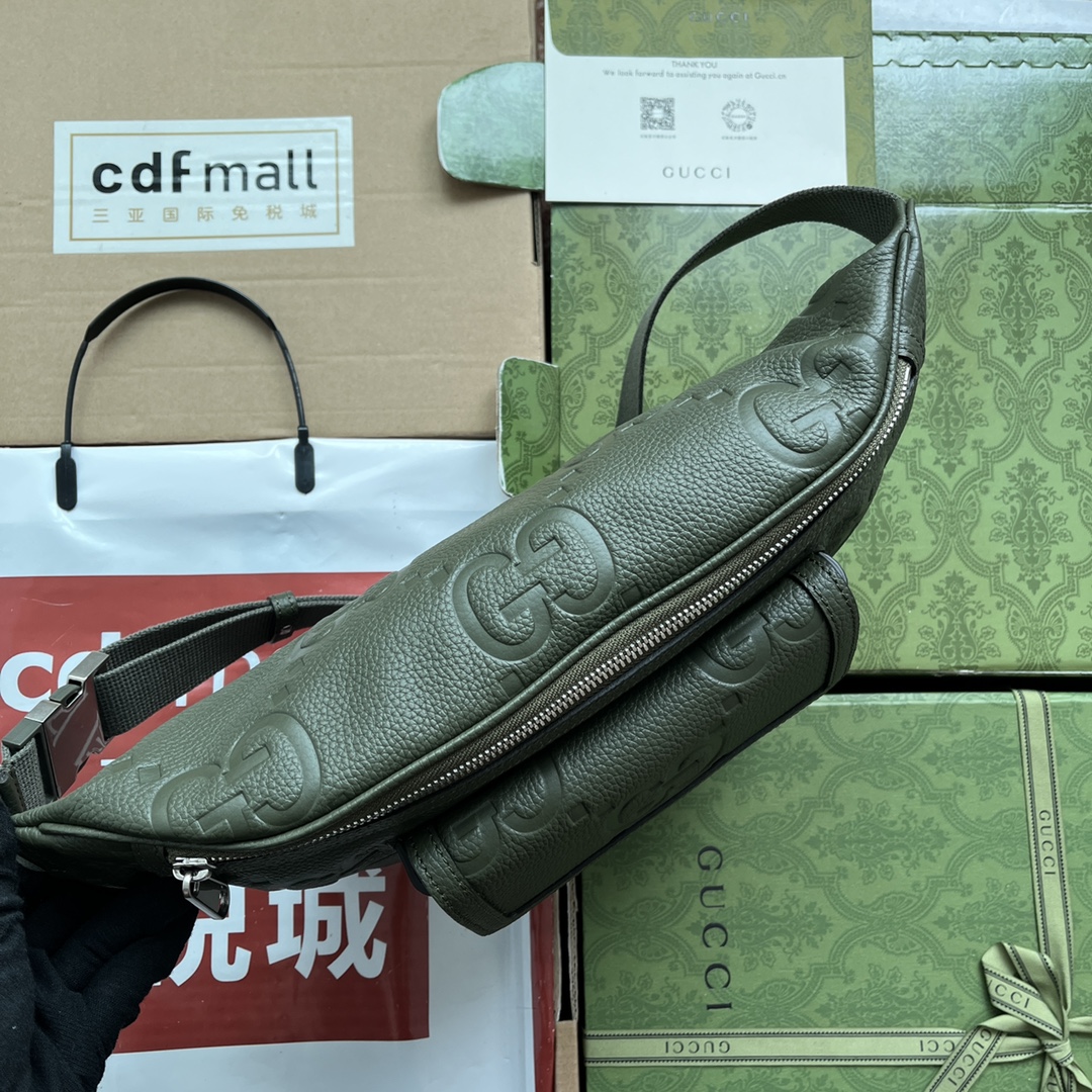  原厂皮 GUCCI 古驰 老花Logo压纹拉链 灰褐色 胸包 腰包 斜挎包 男女同款 墨绿色 645093-AABY7-3346