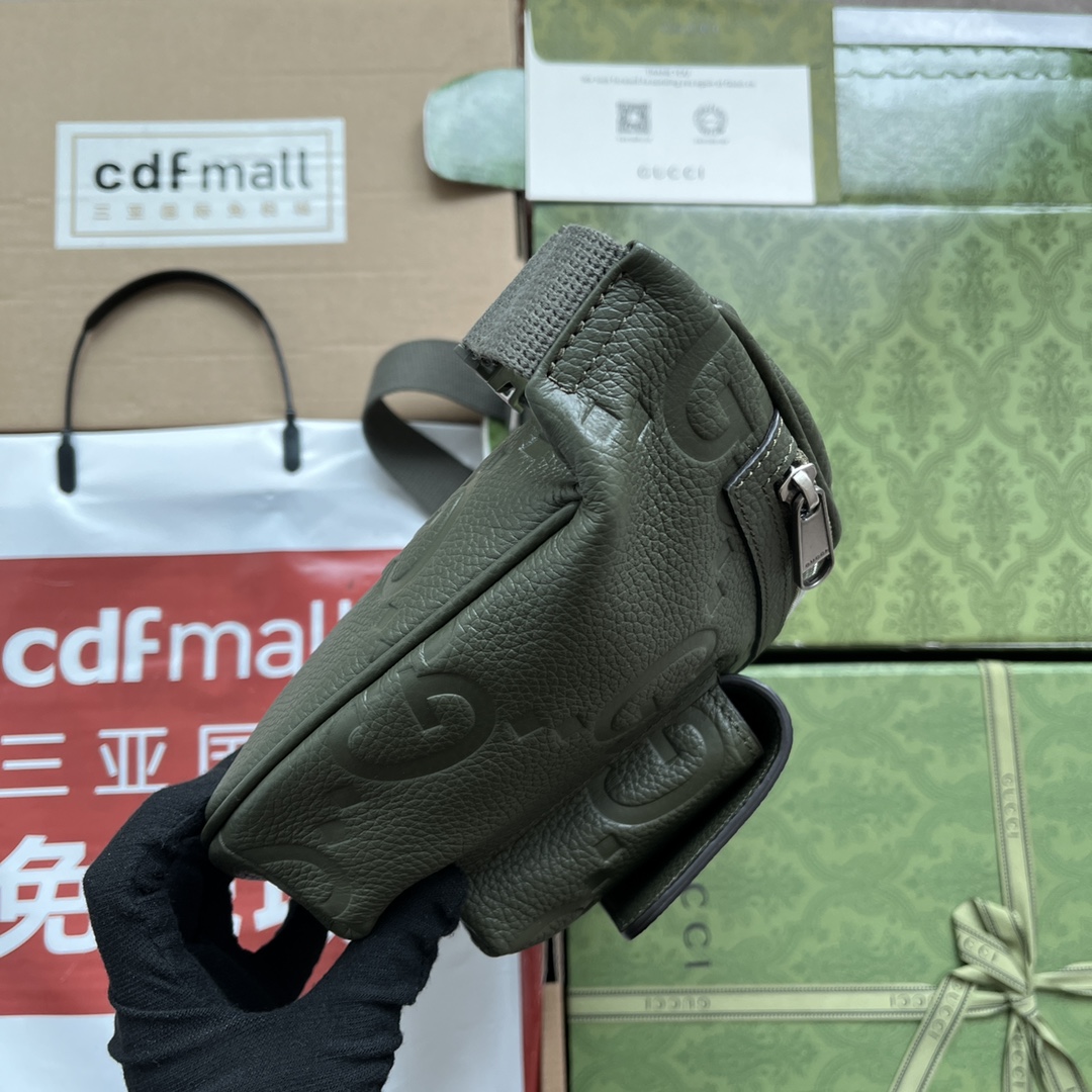  原厂皮 GUCCI 古驰 老花Logo压纹拉链 灰褐色 胸包 腰包 斜挎包 男女同款 墨绿色 645093-AABY7-3346