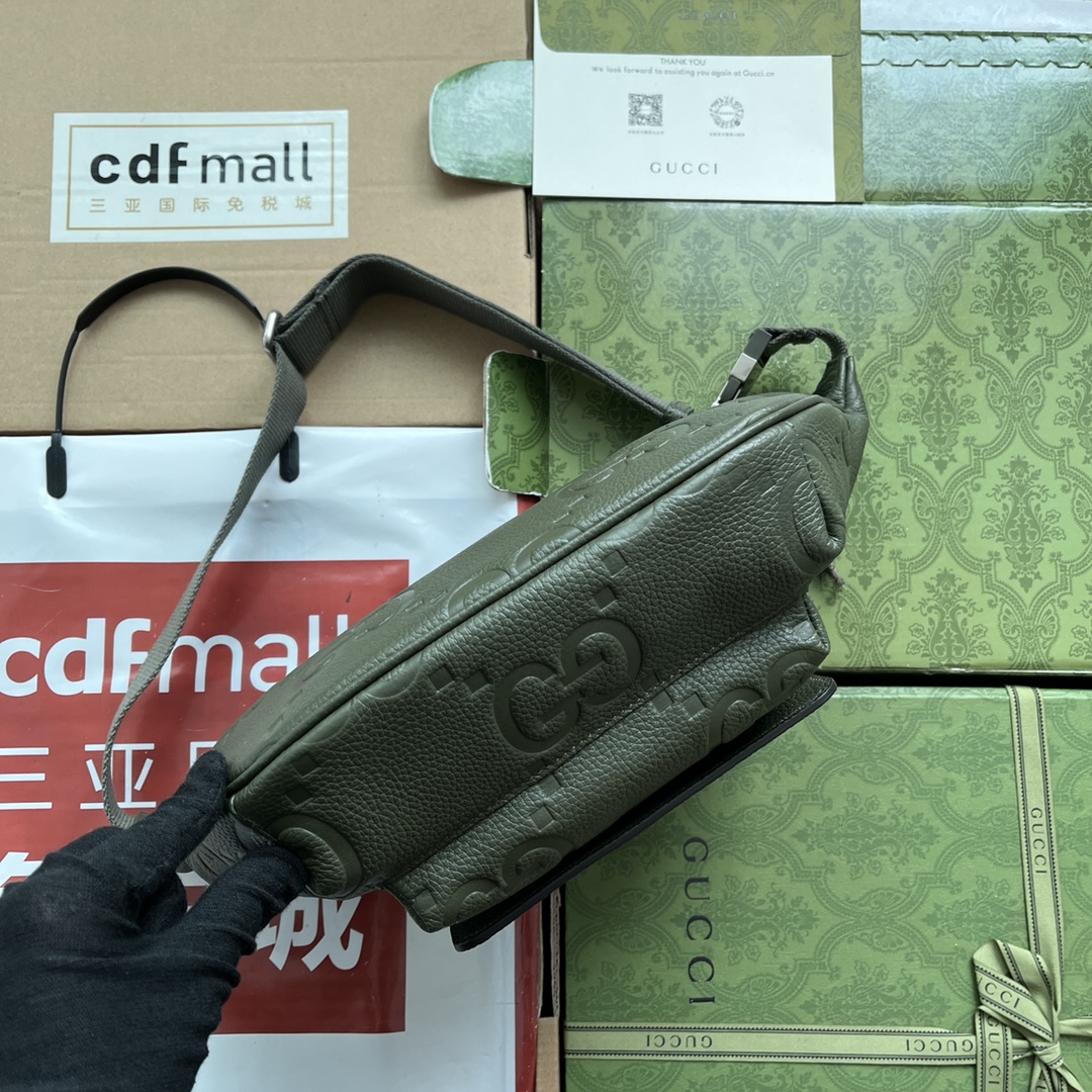 原厂皮 GUCCI 古驰 老花Logo压纹拉链 灰褐色 胸包 腰包 斜挎包 男女同款 墨绿色 645093-AABY7-3346