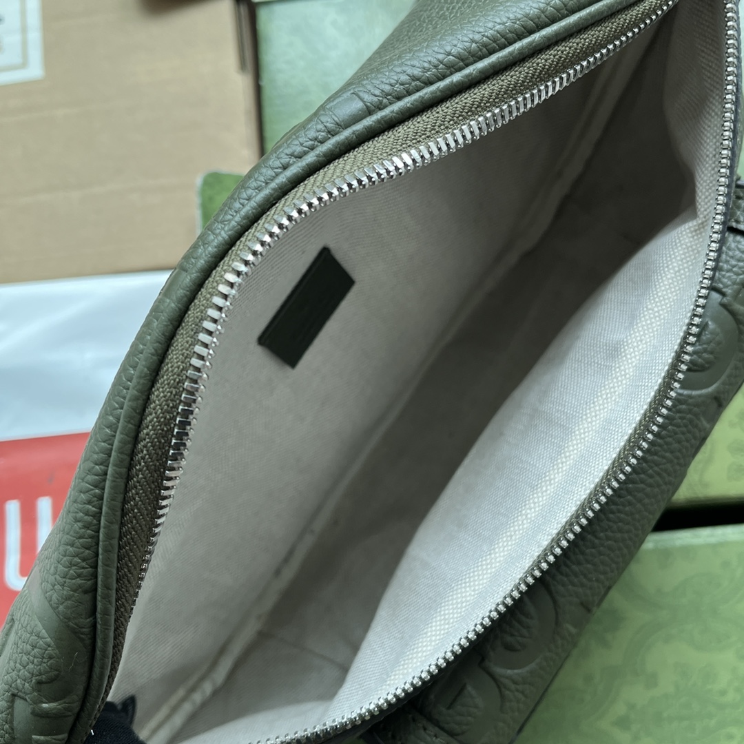  原厂皮 GUCCI 古驰 老花Logo压纹拉链 灰褐色 胸包 腰包 斜挎包 男女同款 墨绿色 645093-AABY7-3346